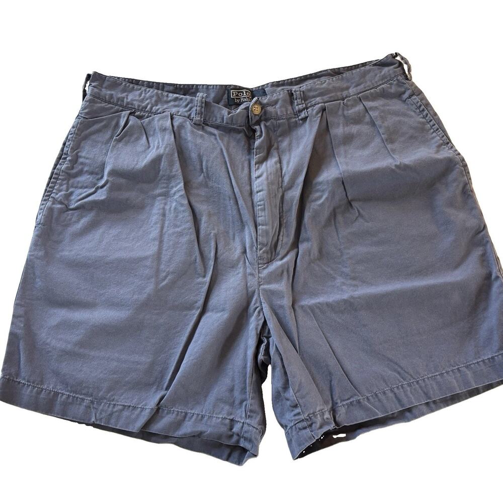 Polo Ralph Lauren Vtg Andrew Shorts Men’s 36 Faded Blue Pleated Cotton Chino